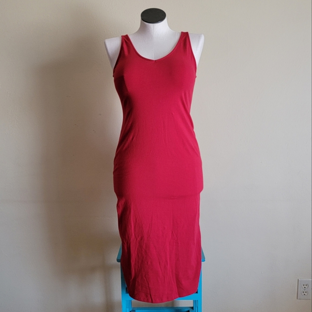 Sleeveless Vneck T-shirt Dress - Red - Isabel Maternity
